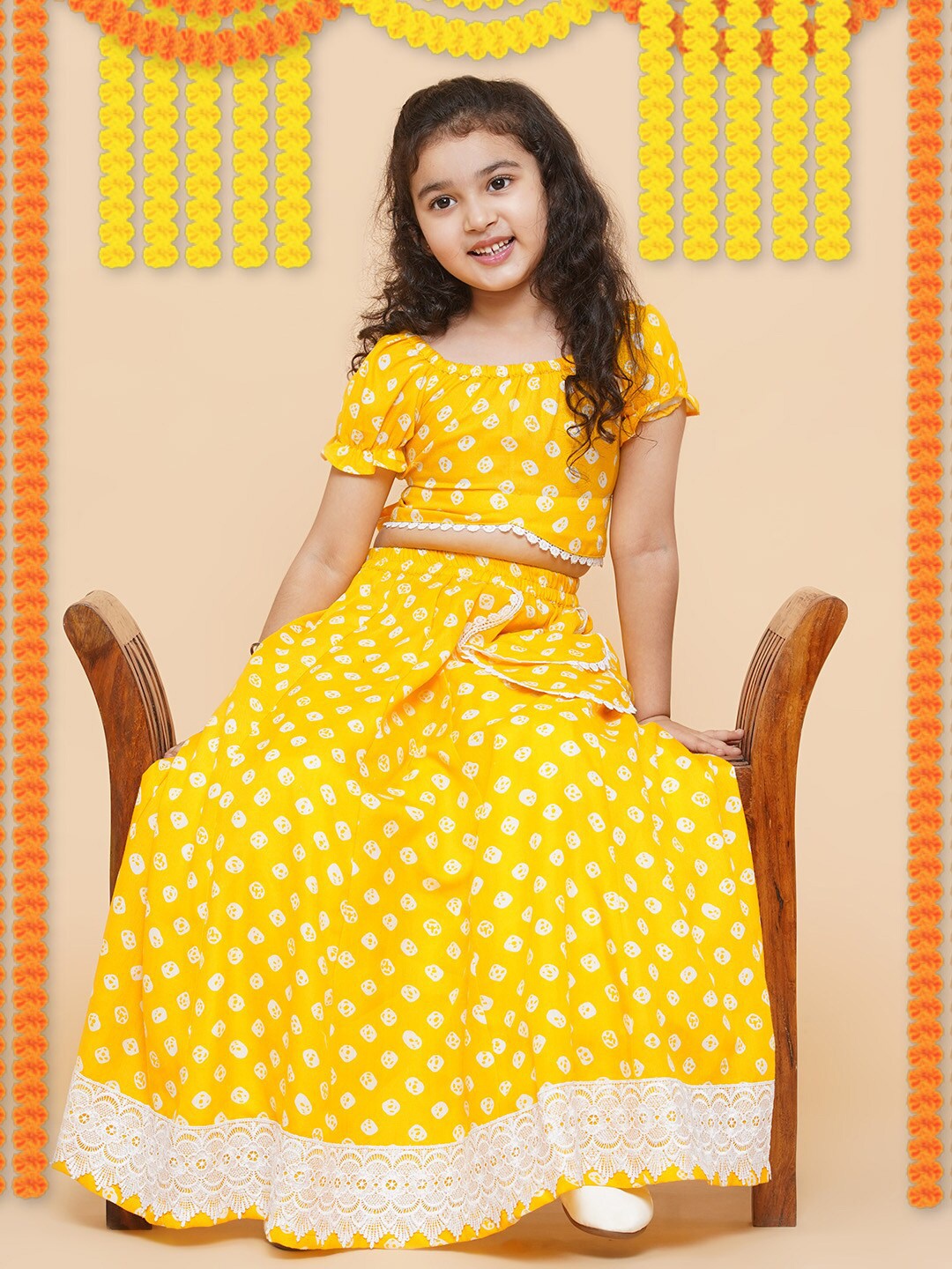 

Bitiya by Bhama Girls Printed Ready to Wear Lehenga & Blouse, Yellow