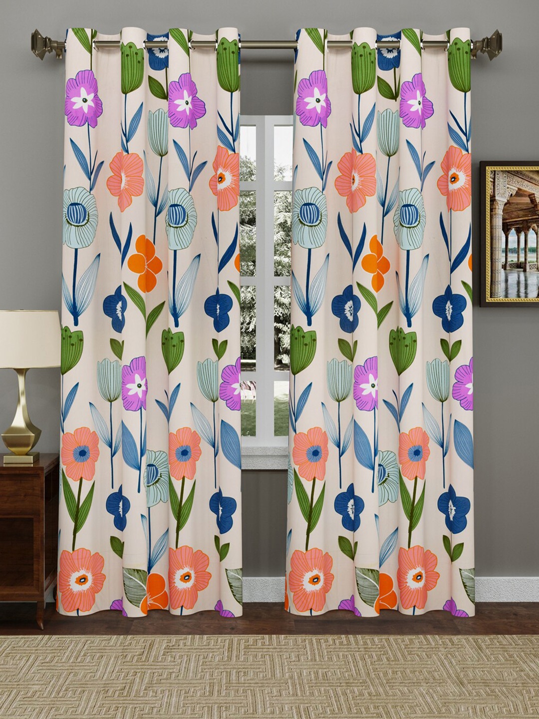 

Gulaab Jaipur Pink & Blue Set of 2 Floral Printed Door Curtain