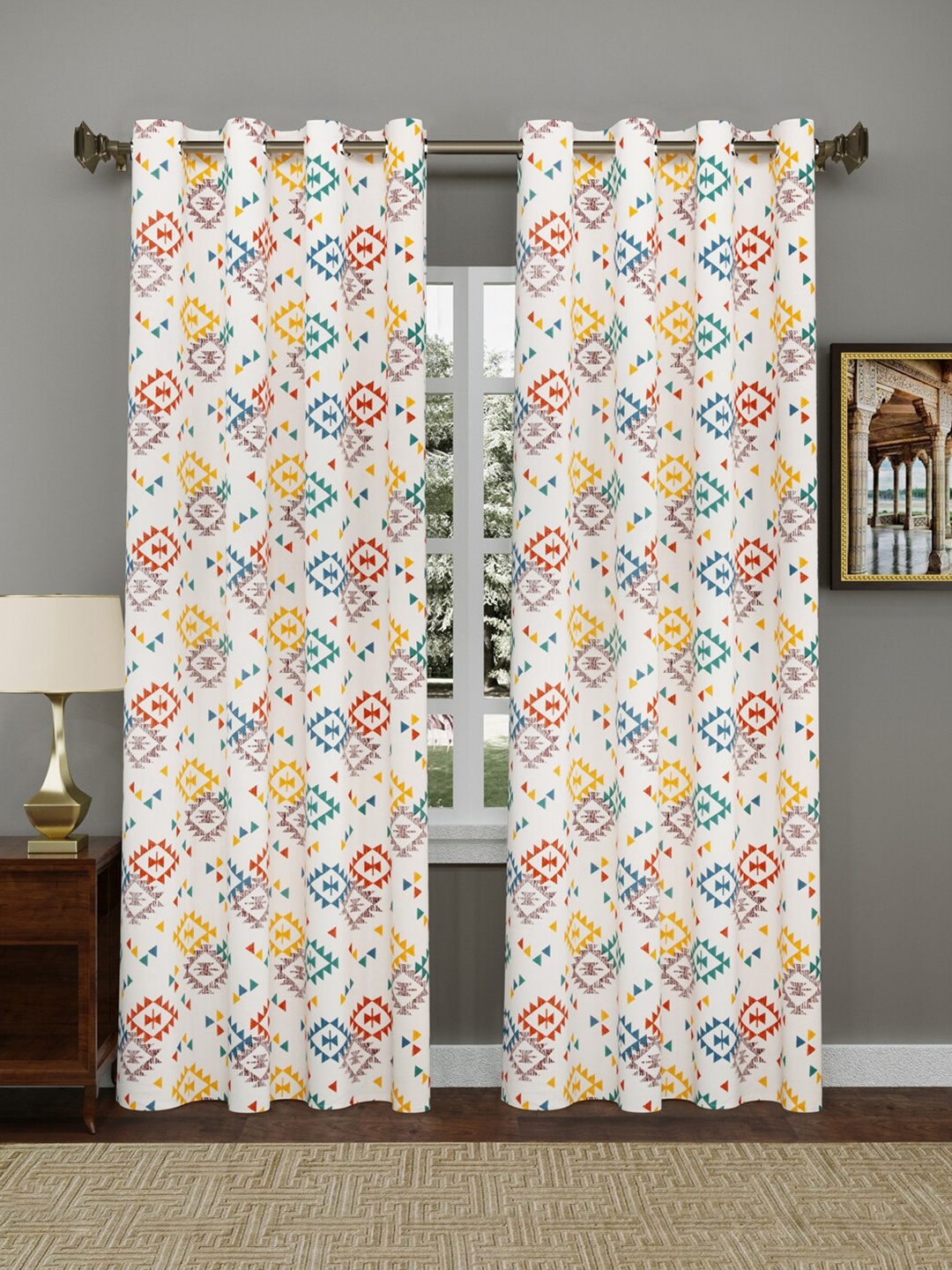 

Gulaab Jaipur Set of 2 Printed Cotton Door Curtain, Beige