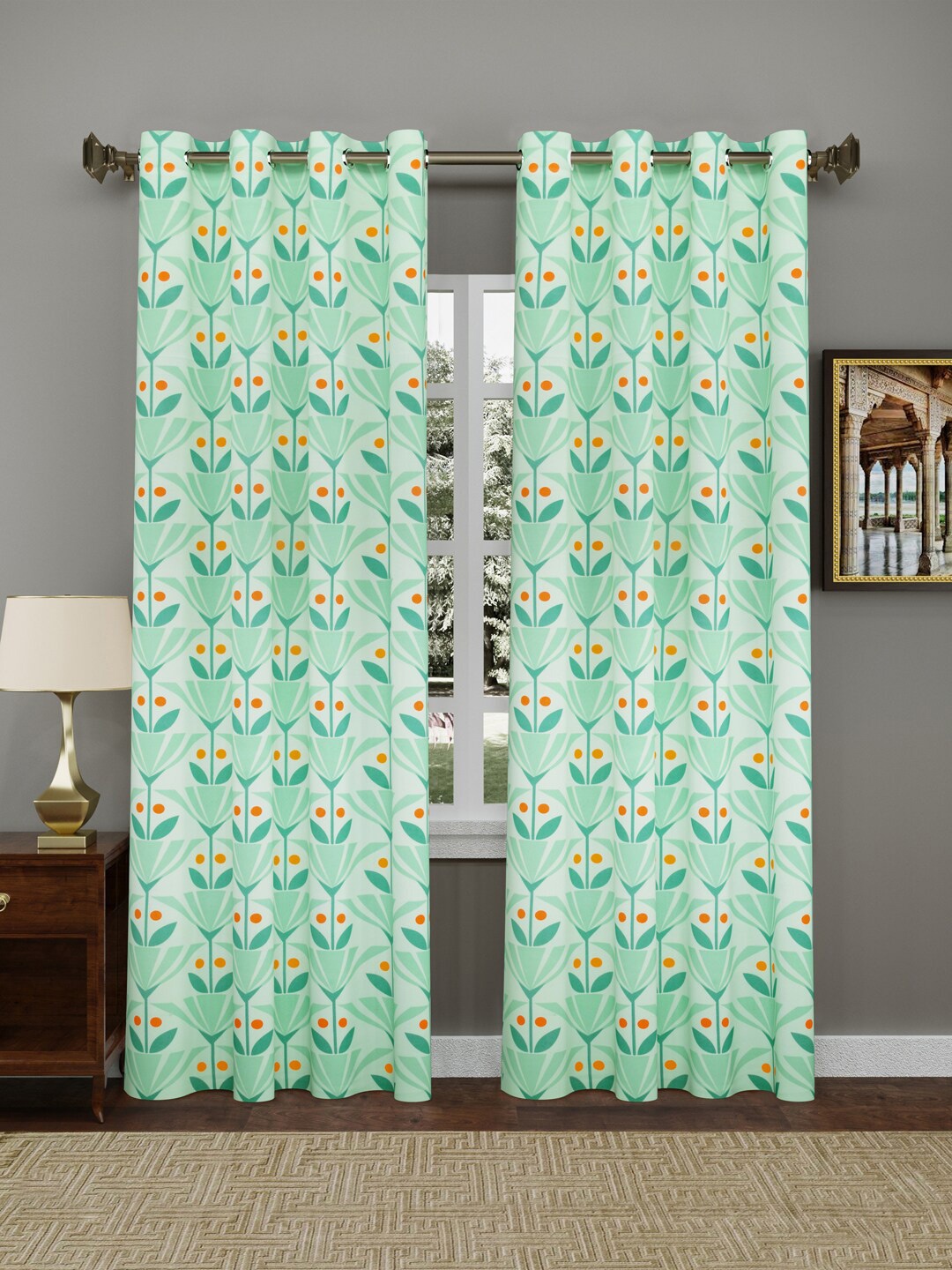 

Gulaab Jaipur Set of 2 Floral Door Curtain, Green