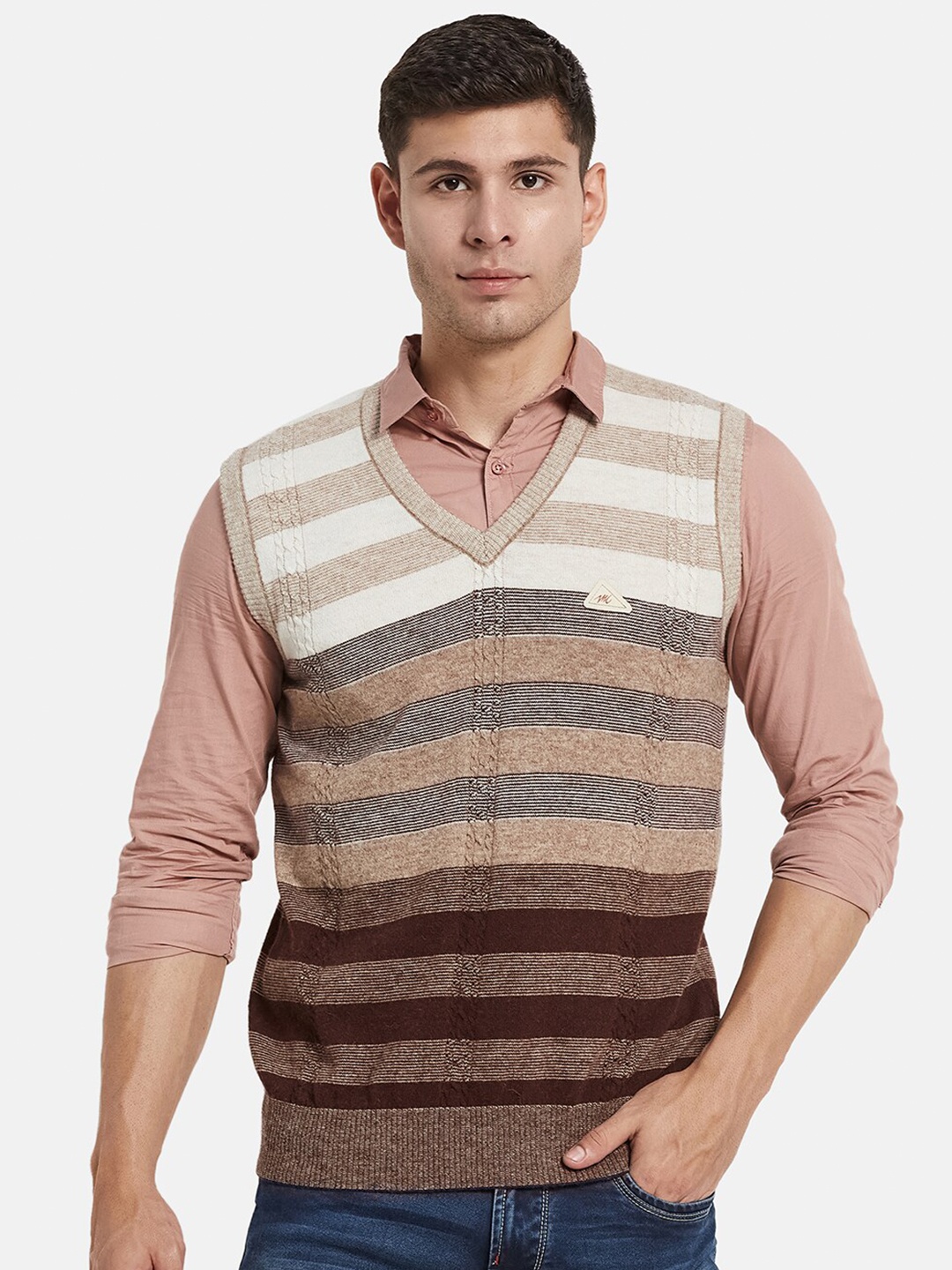 

Monte Carlo Men Brown & White Striped Woolen Sweater Vest
