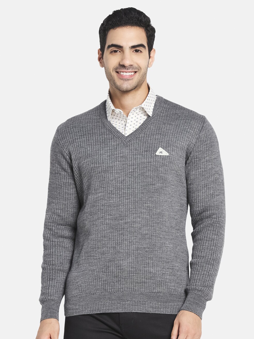 

Monte Carlo Men Grey Ribbed Cotton Pullover