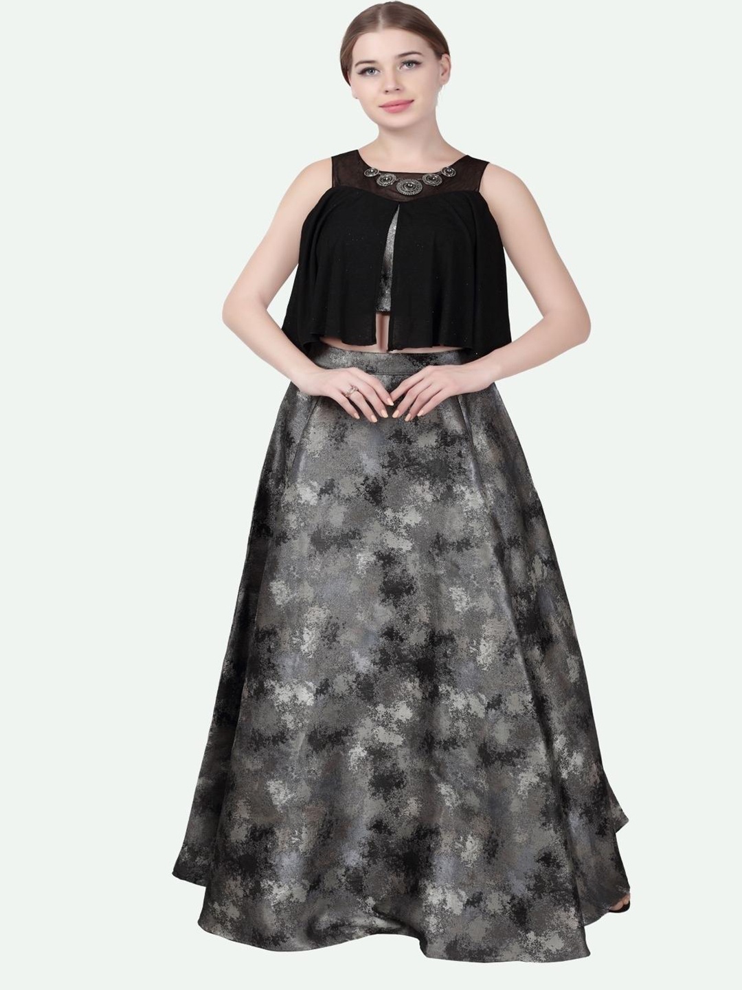 

Kiya Black & Grey Printed Ready to Wear Lehenga Choli