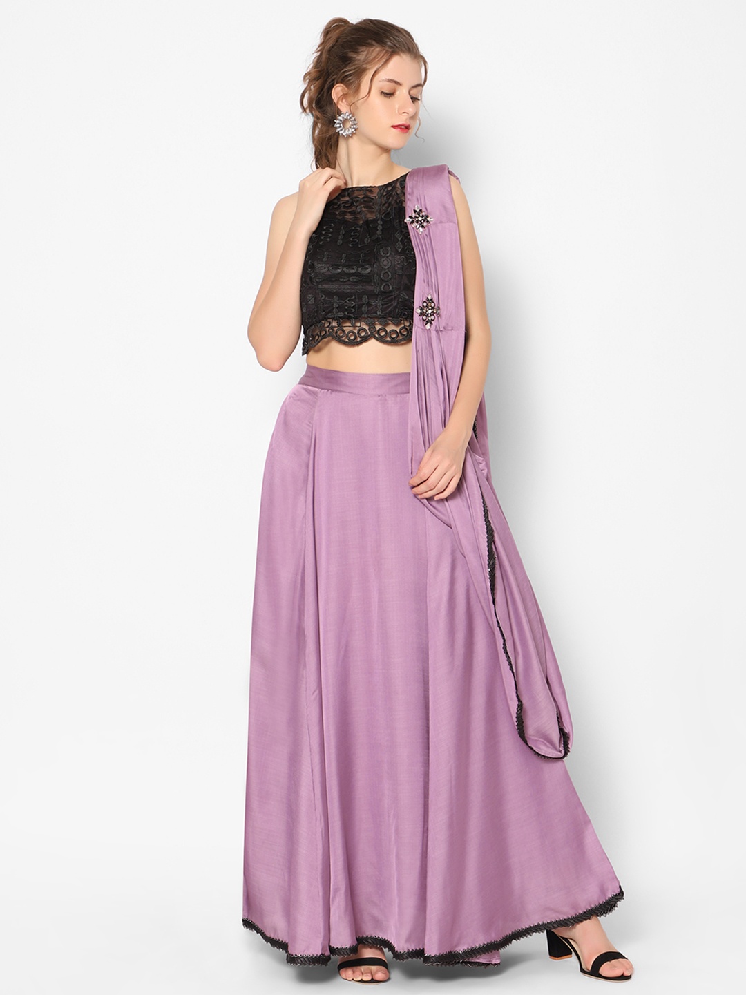 

Kiya Women Pink & Black Embroidered Lehenga Choli With Dupatta