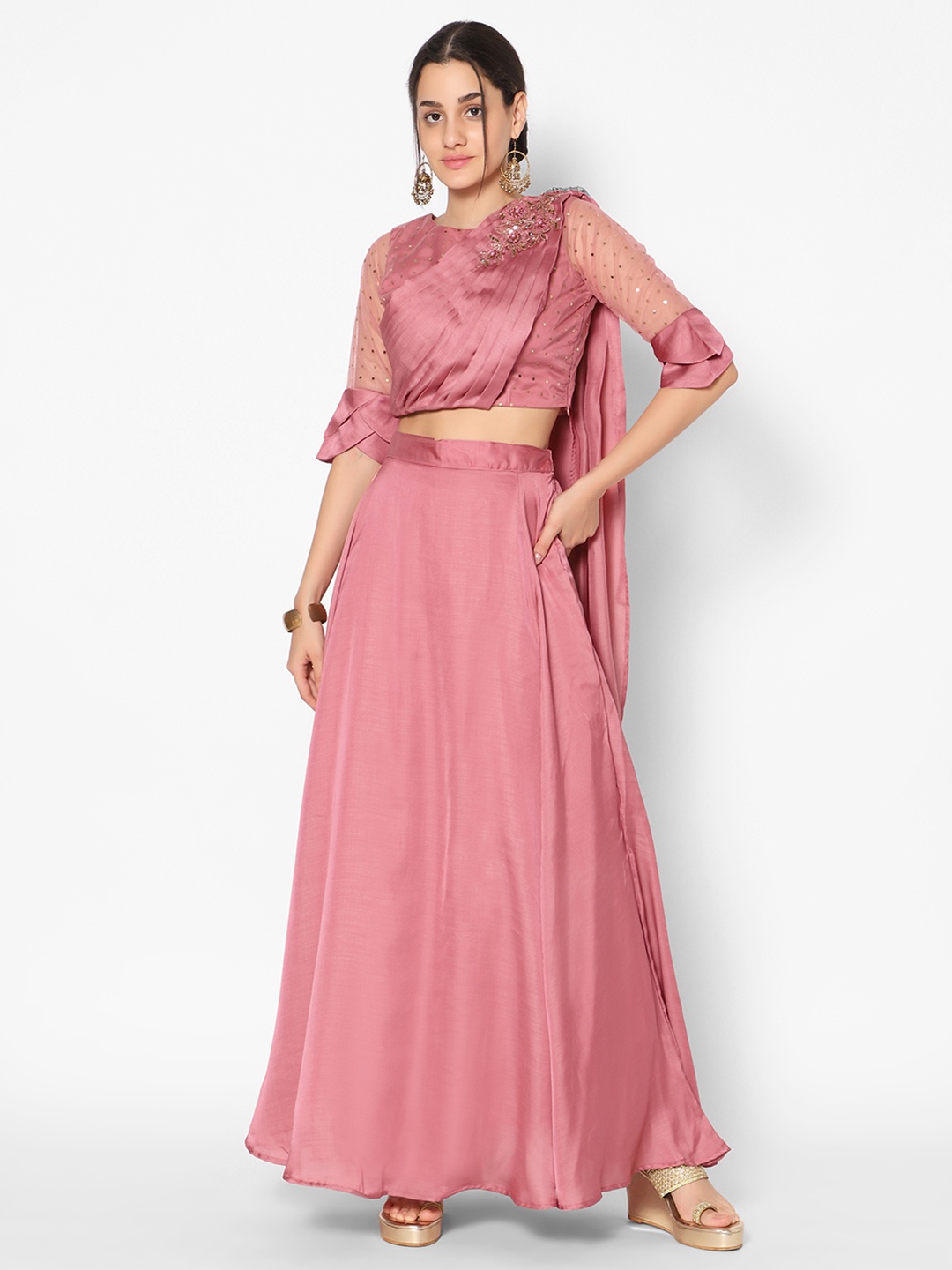 

Kiya Pink Embellished Ready to Wear Lehenga & Blouse With Dupatta