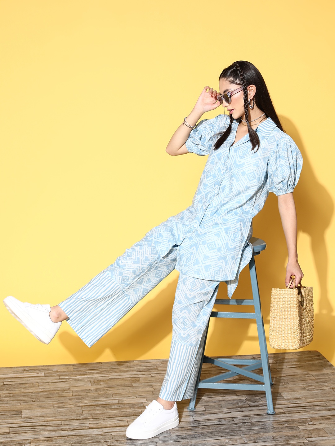 

Athena Women Blue Printed Shirt with Trousers