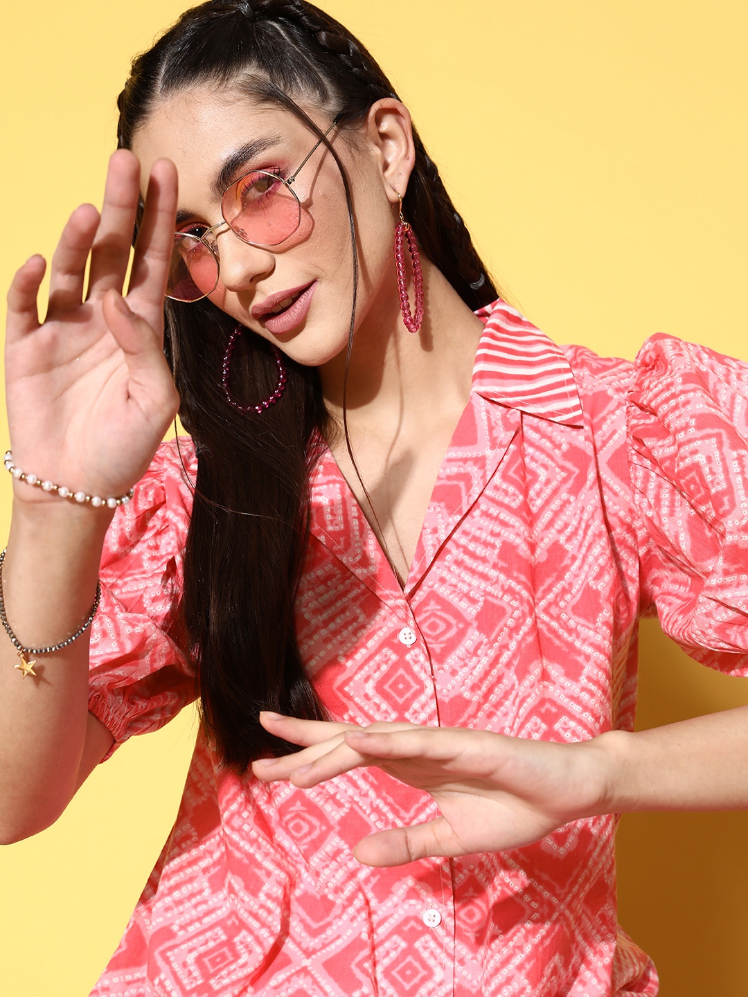 

Athena Women Pretty Pink Printed Pure Cotton Shirt with Trousers