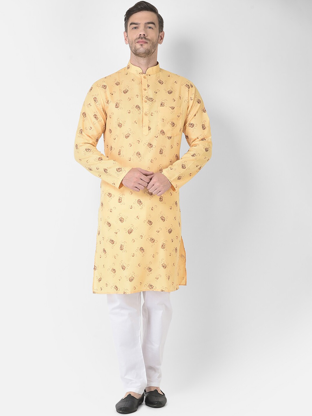 

SG LEMAN Men Beige Floral Printed Pure Cotton Kurta with Trouser