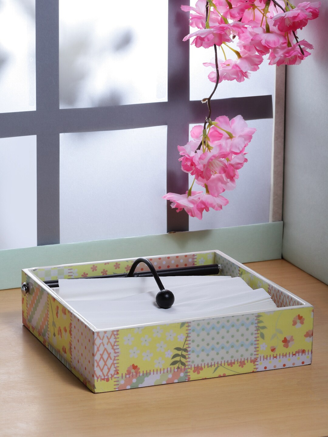 

ROMEE Yellow & White Printed Tissue Holder