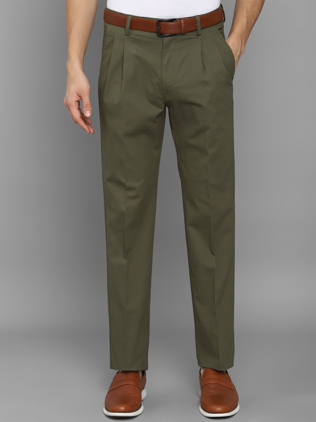 

Allen Solly Men Olive Green Pleated Casual Trousers
