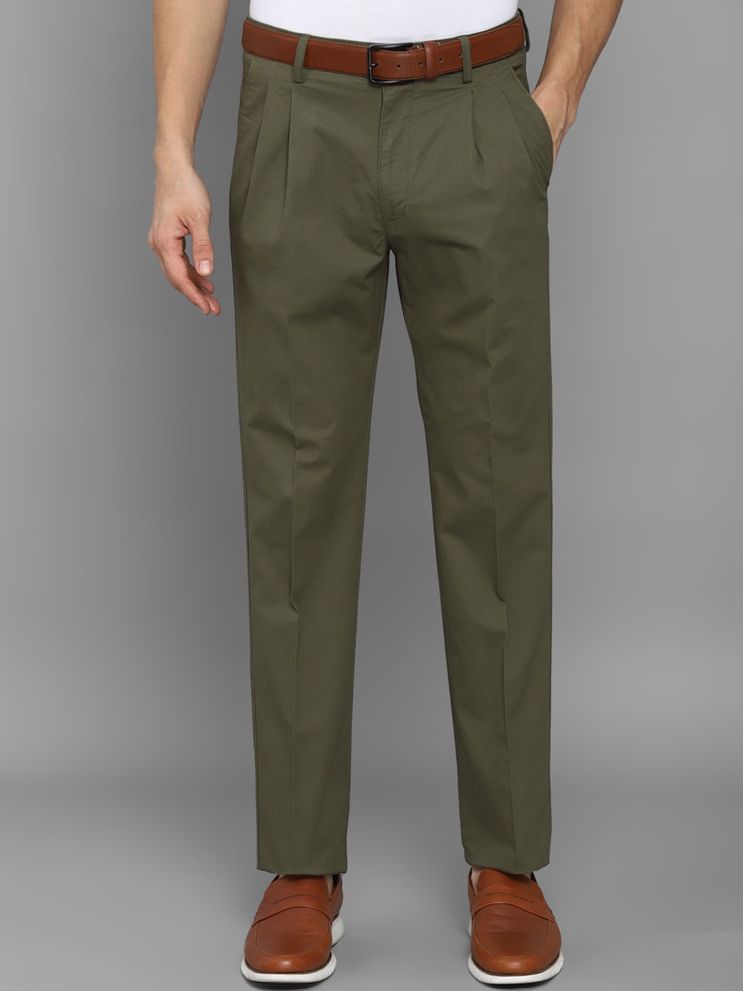 

Allen Solly Men Olive Green Pleated Casual Trousers