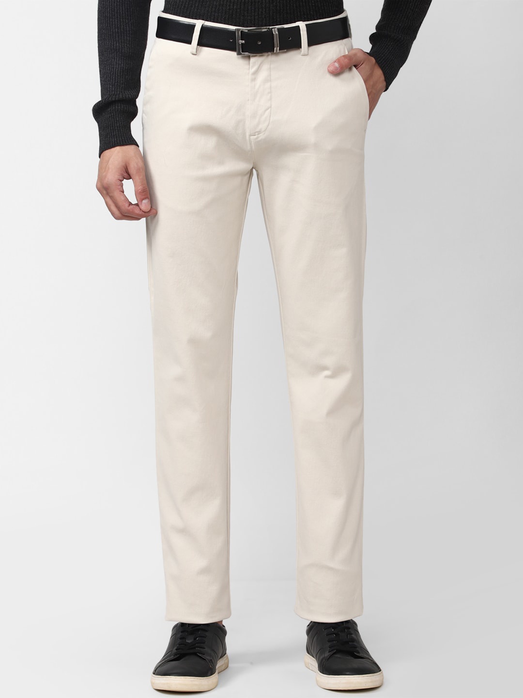 

Peter England Casuals Men Cream-Coloured Slim Fit Casual Trousers