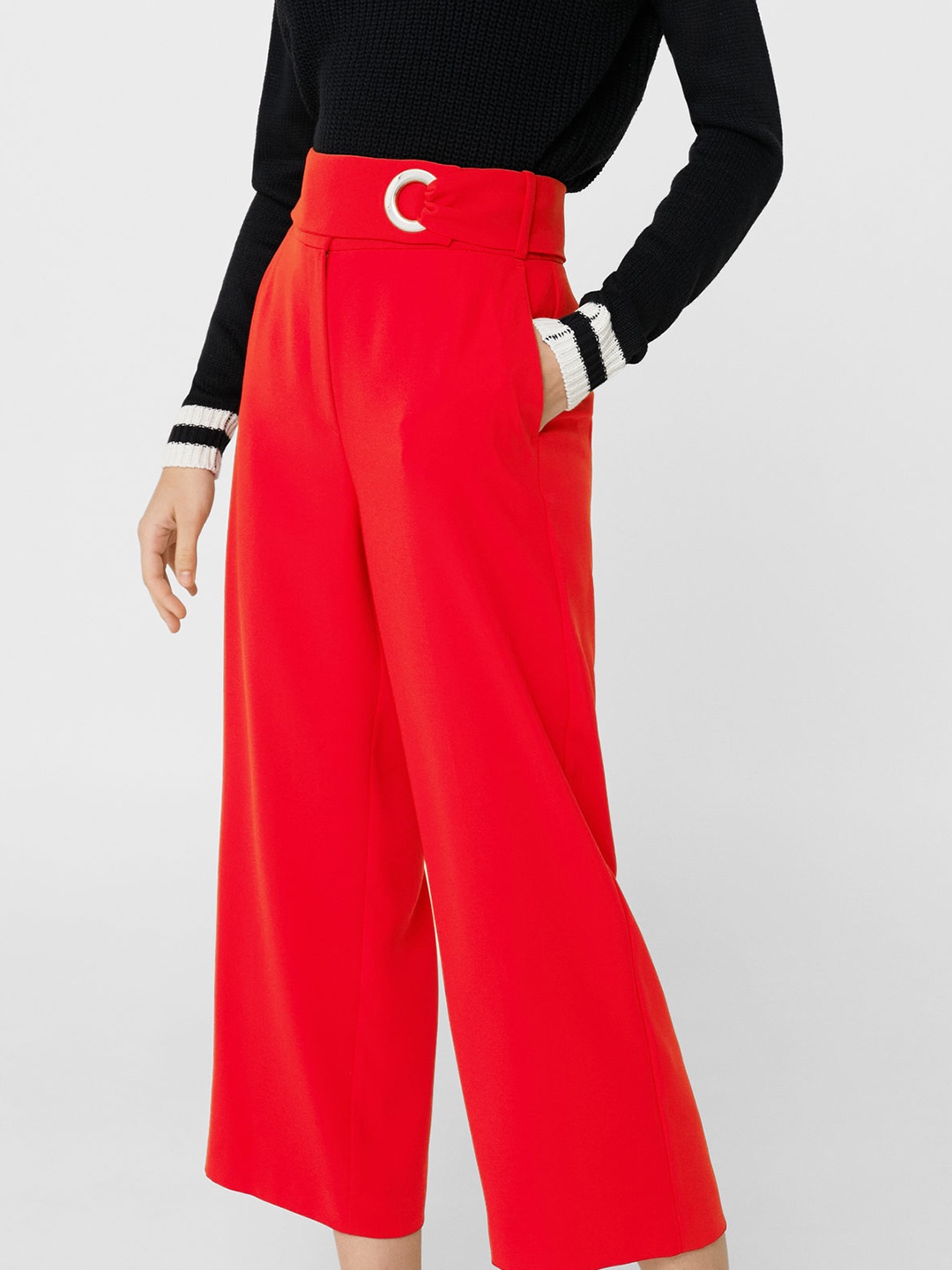 

MANGO Women Red Solid Parallel Trousers