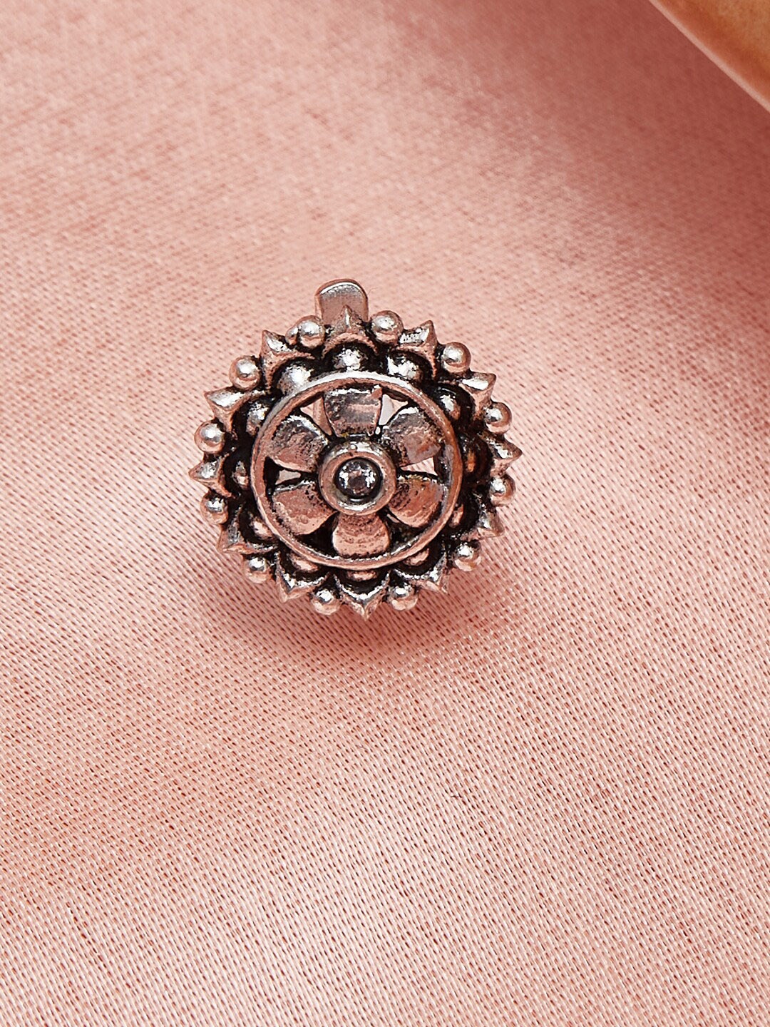 

Voylla Oxidised Silver-Plated White Stone Studded Nose Pin