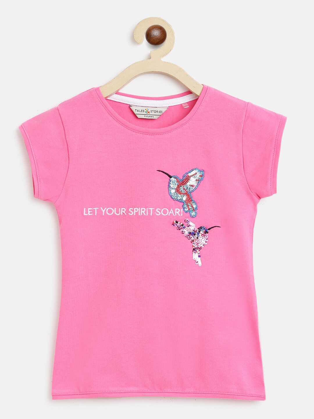 

TALES & STORIES Girls Pink Printed Cotton T-shirt