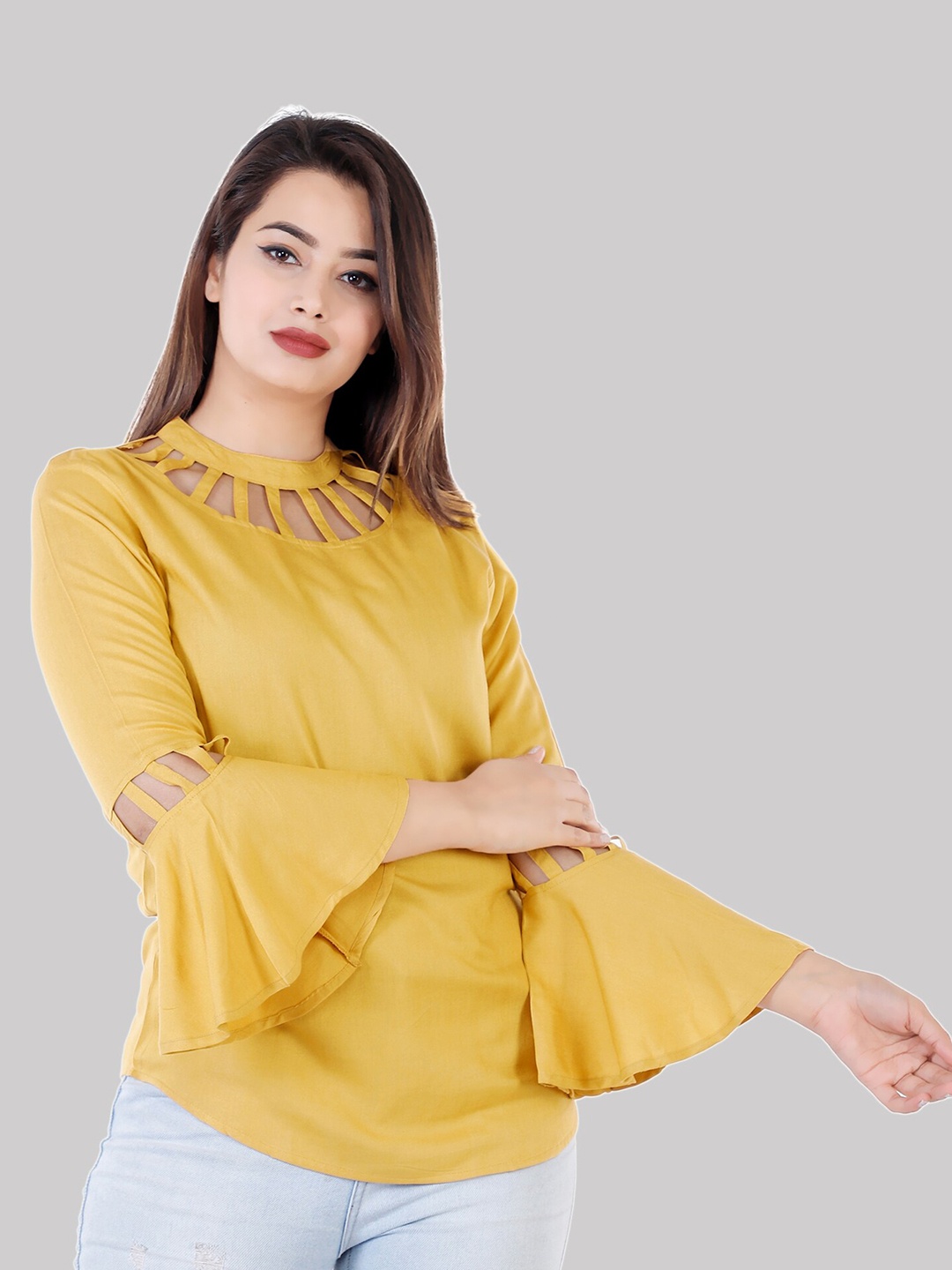 

Fab Star Women Mustard Yellow Choker Neck Top