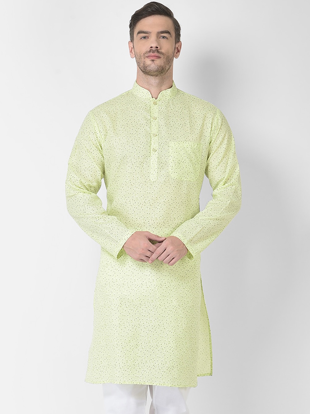 

SG LEMAN Men Sea Green Floral Printed Kurta