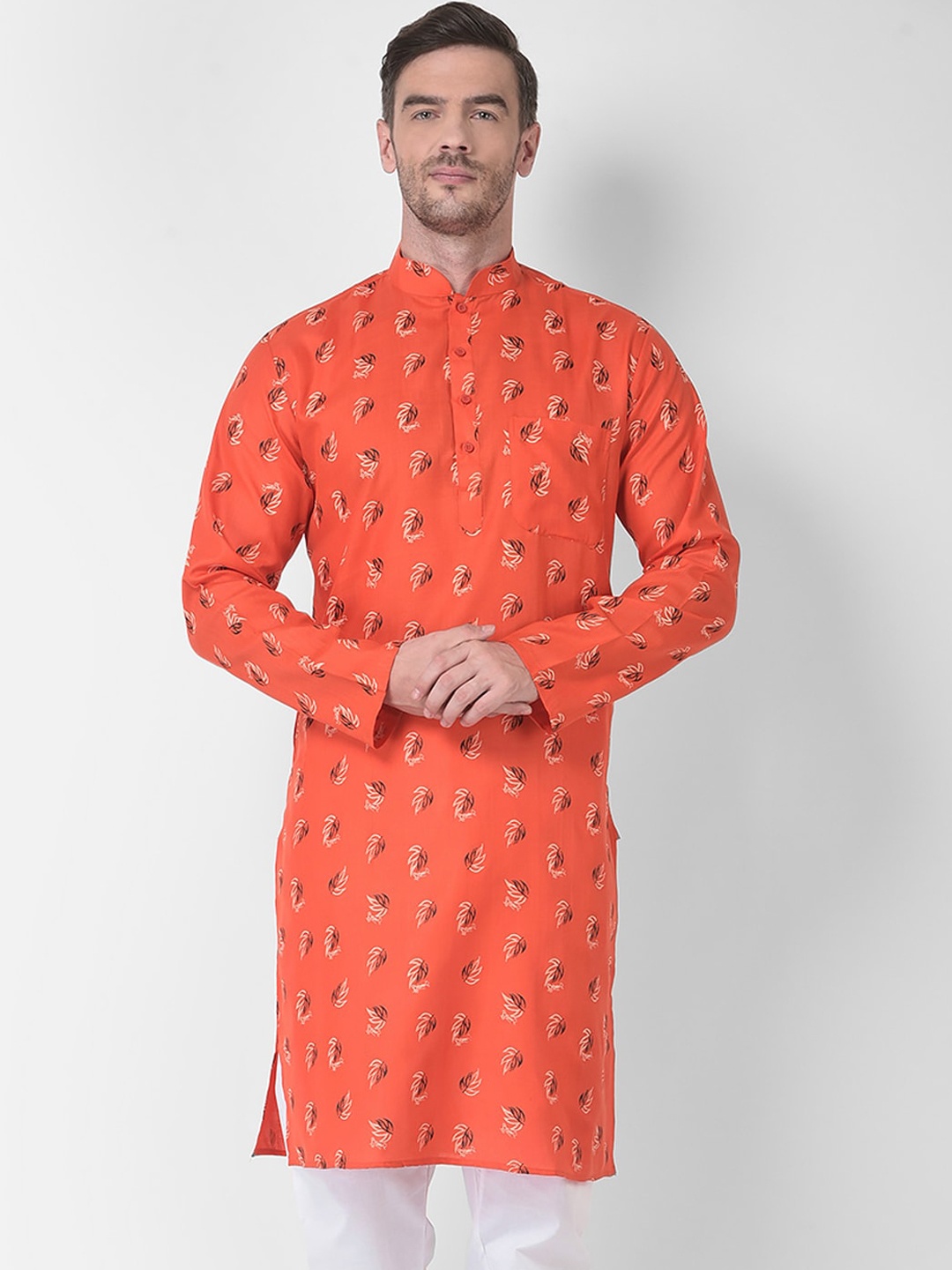 

SG LEMAN Men Red & Beige Floral Printed Kurta