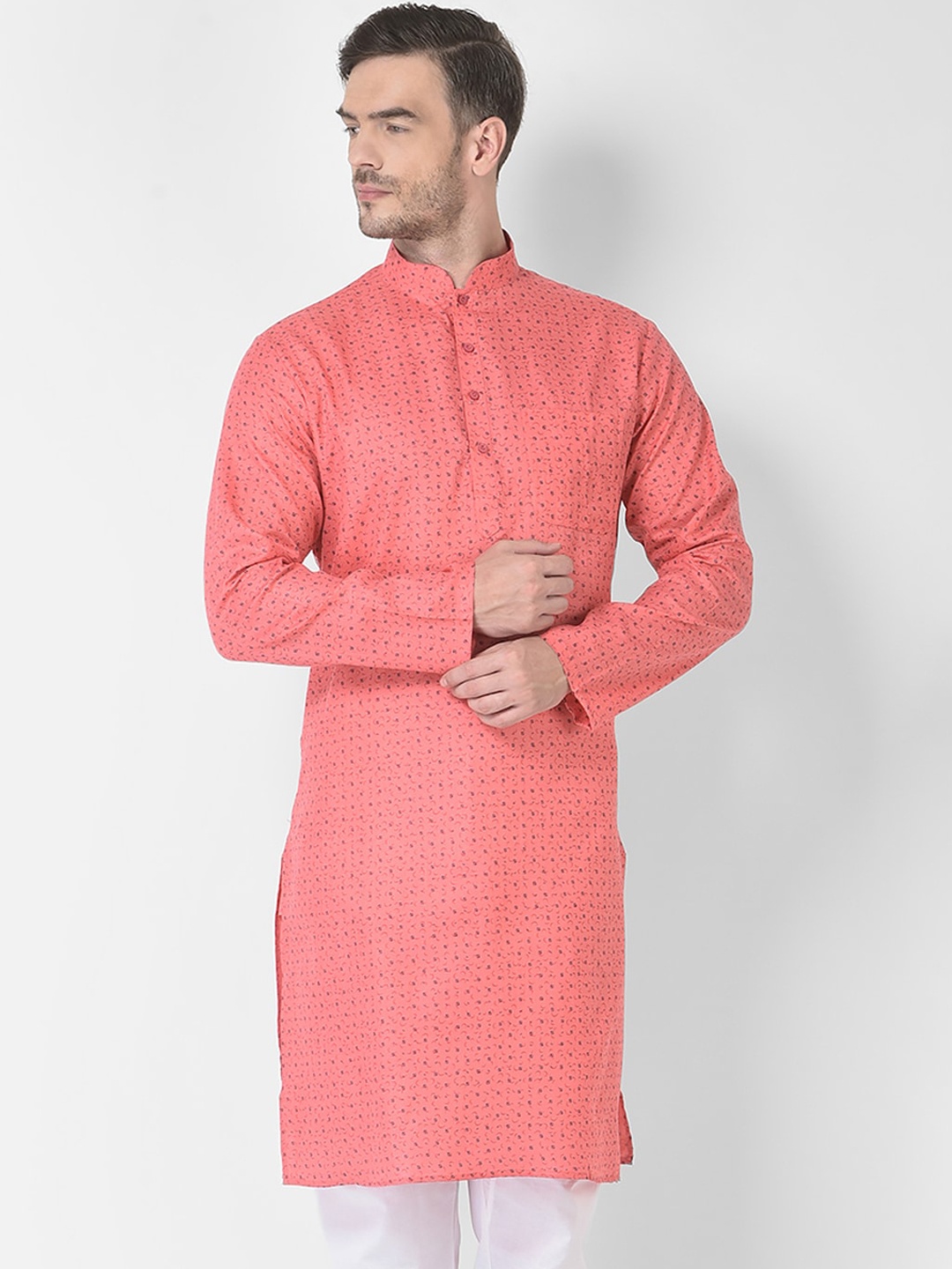 

SG LEMAN Men Peach Printed Kurta