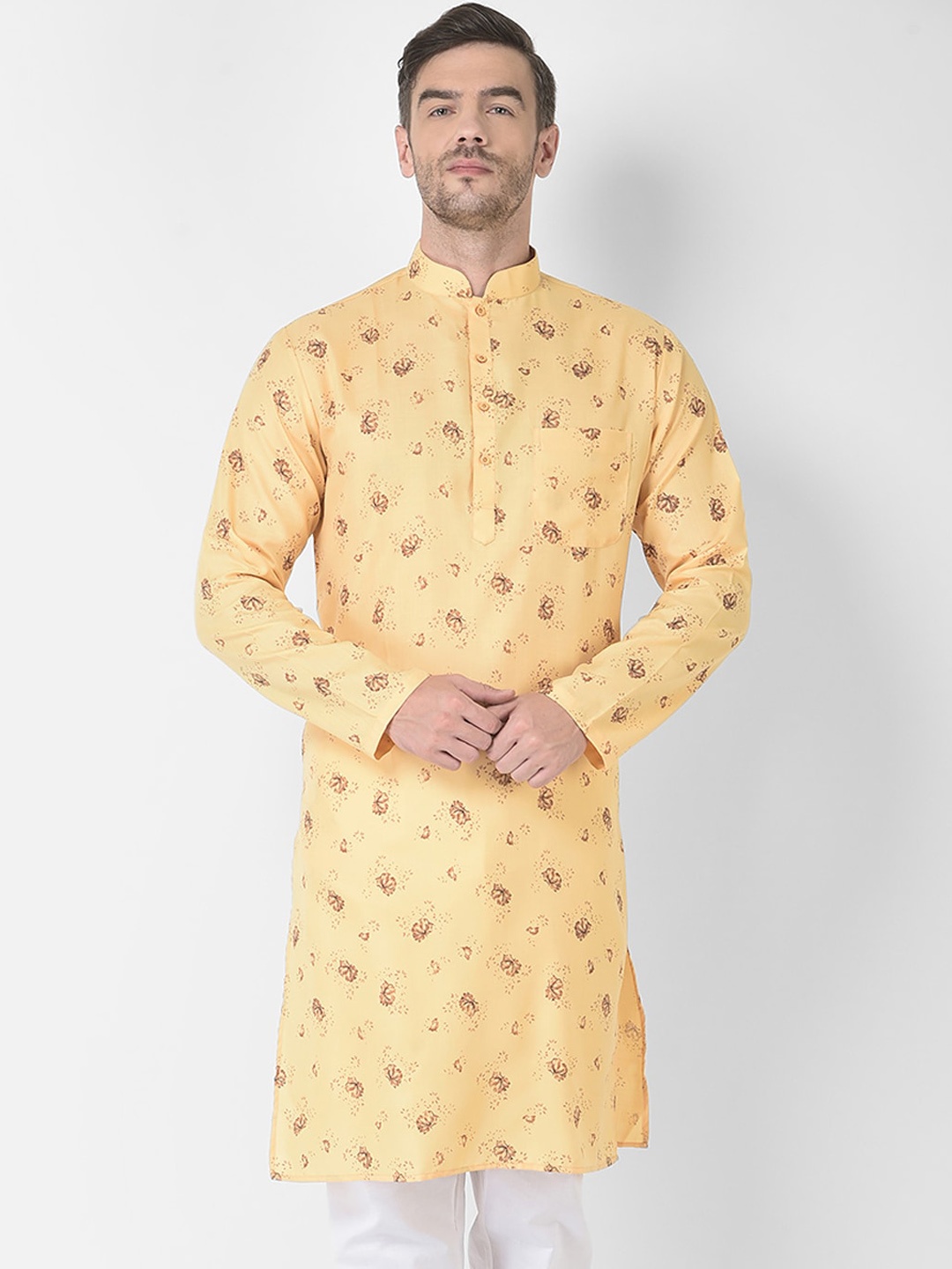 

SG LEMAN Men Yellow Floral Printed Cotton Kurta