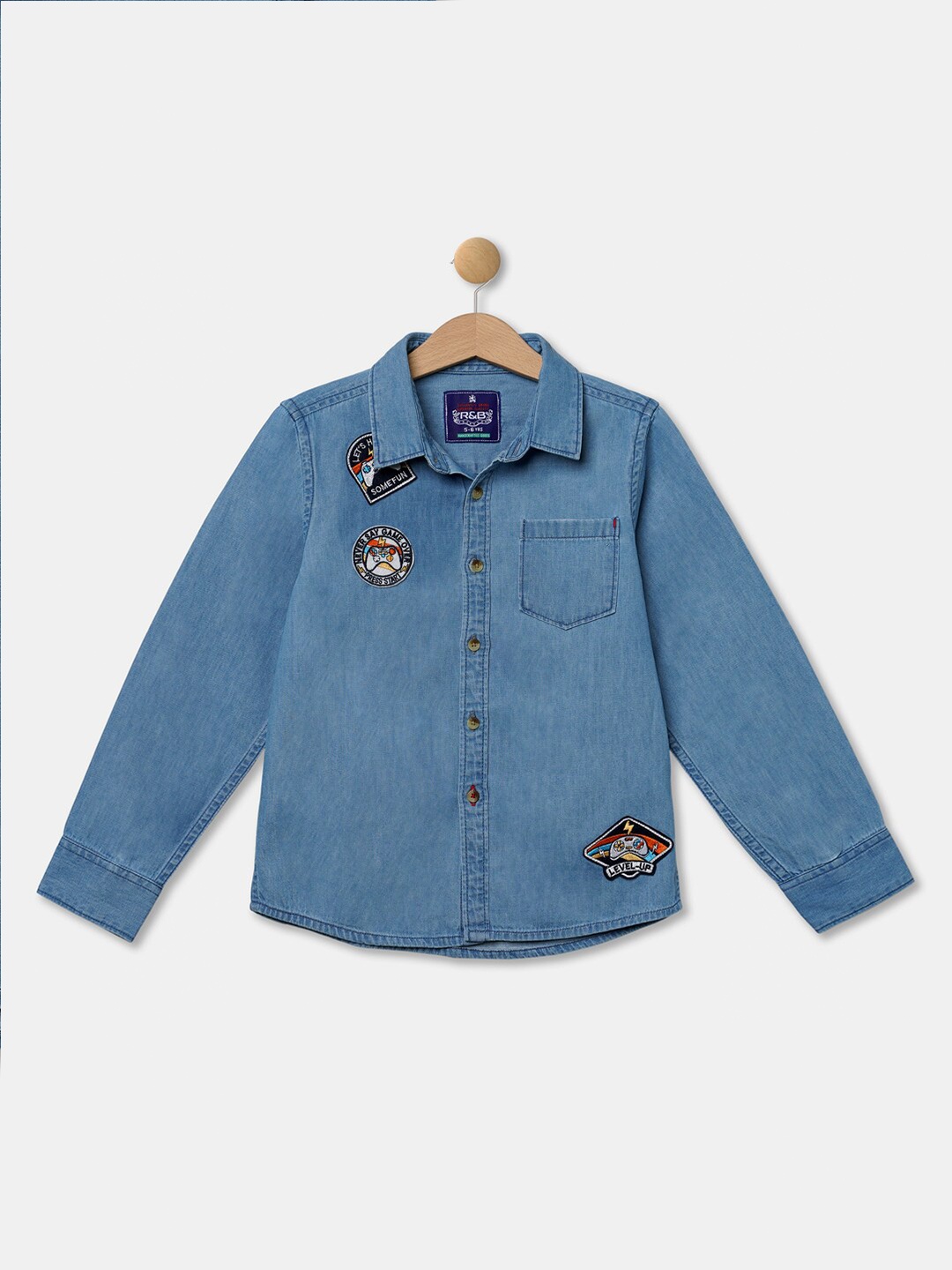 

R&B Boys Blue Solid Cotton Casual Shirt