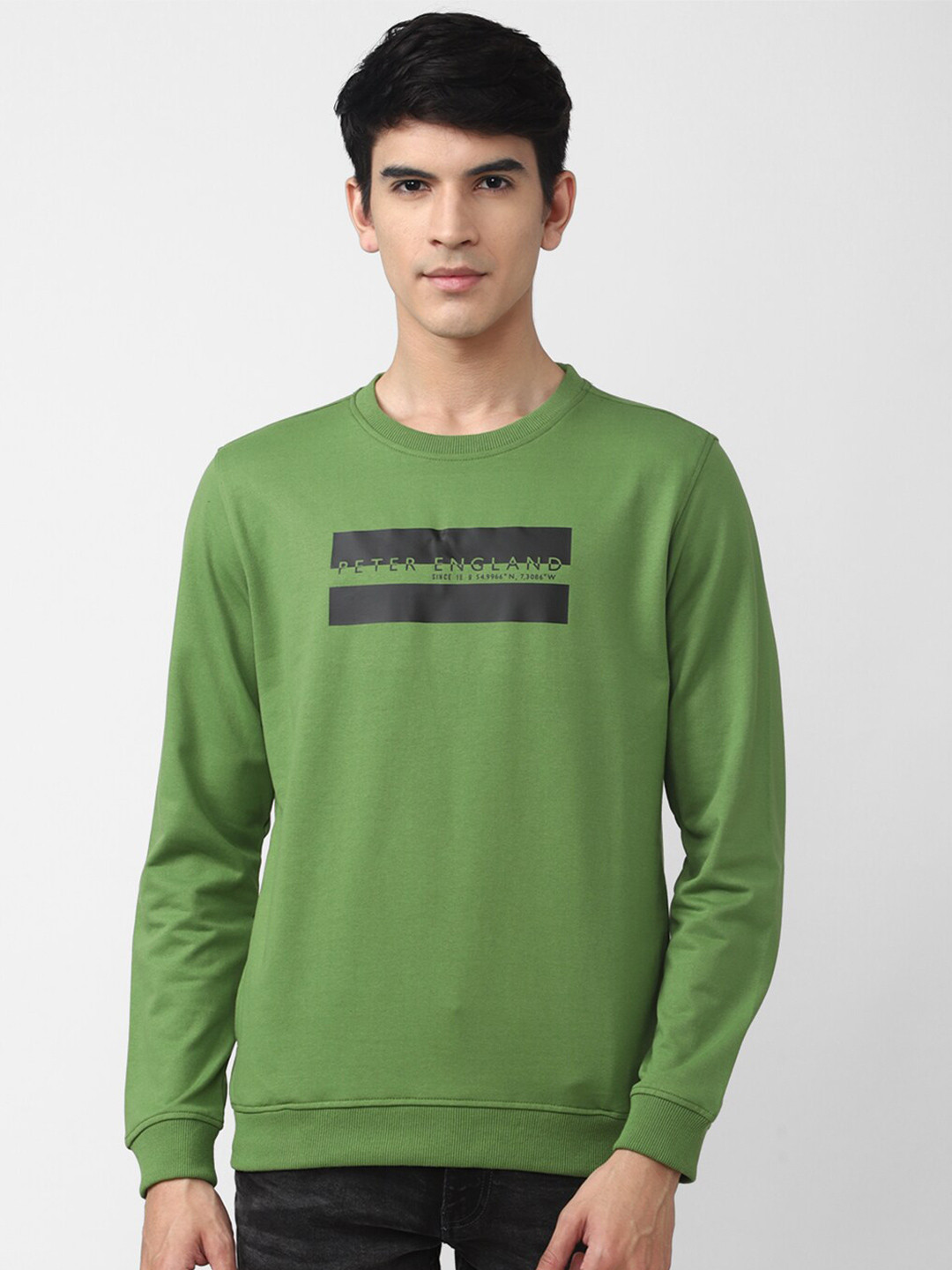 

Peter England Casuals Men Green Printed Sweatshirt