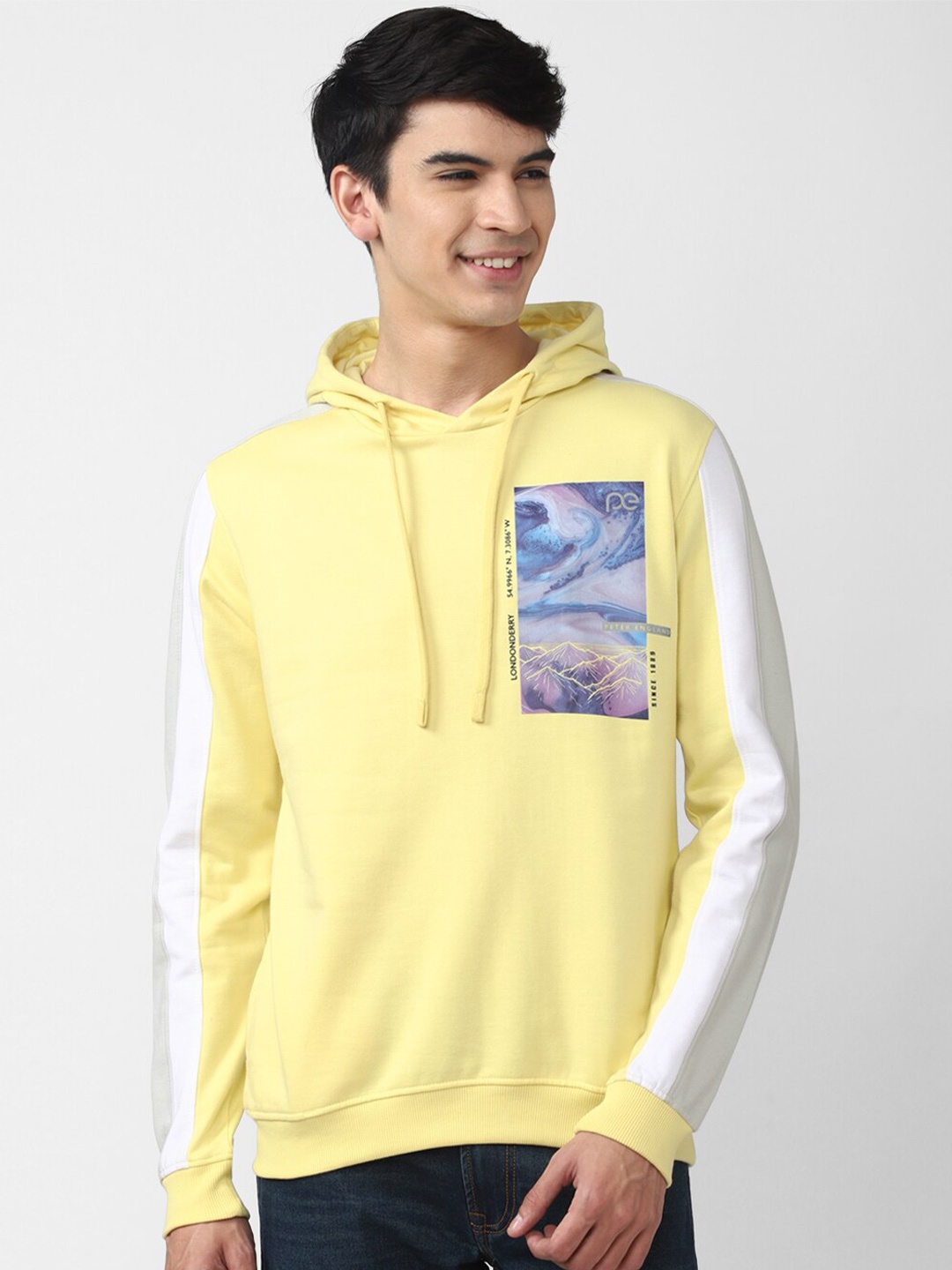 

Peter England Casuals Men Yellow Printed Hooded Sweatshirt