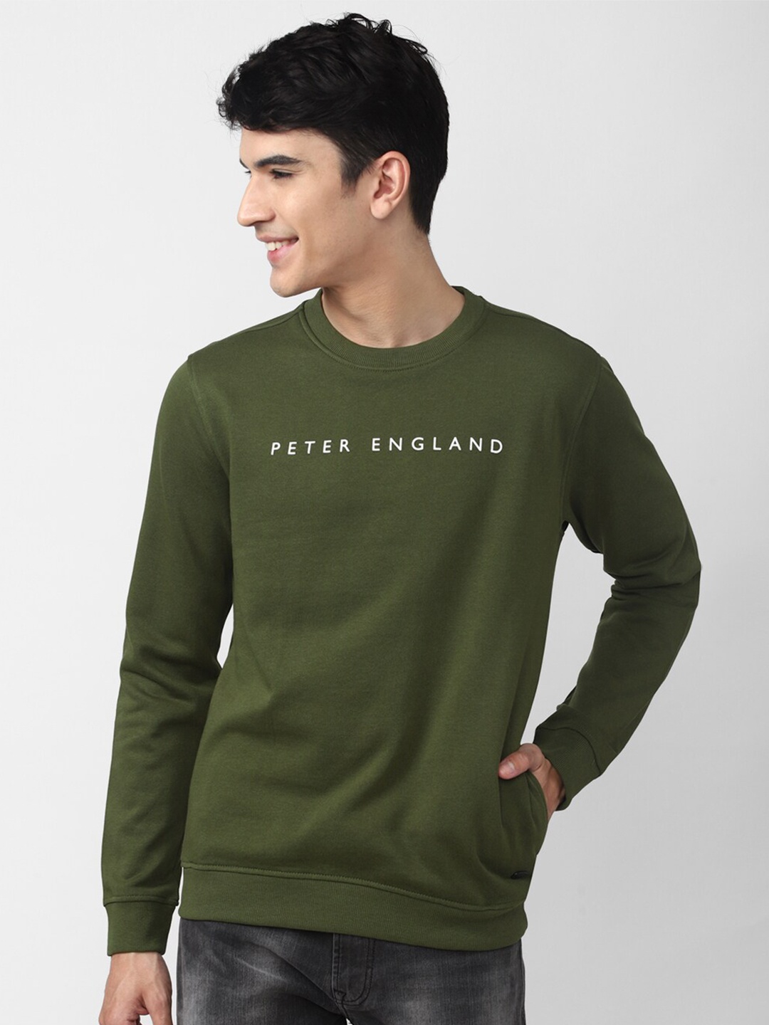 

Peter England Casuals Men Olive Green Pullover Sweatshirt