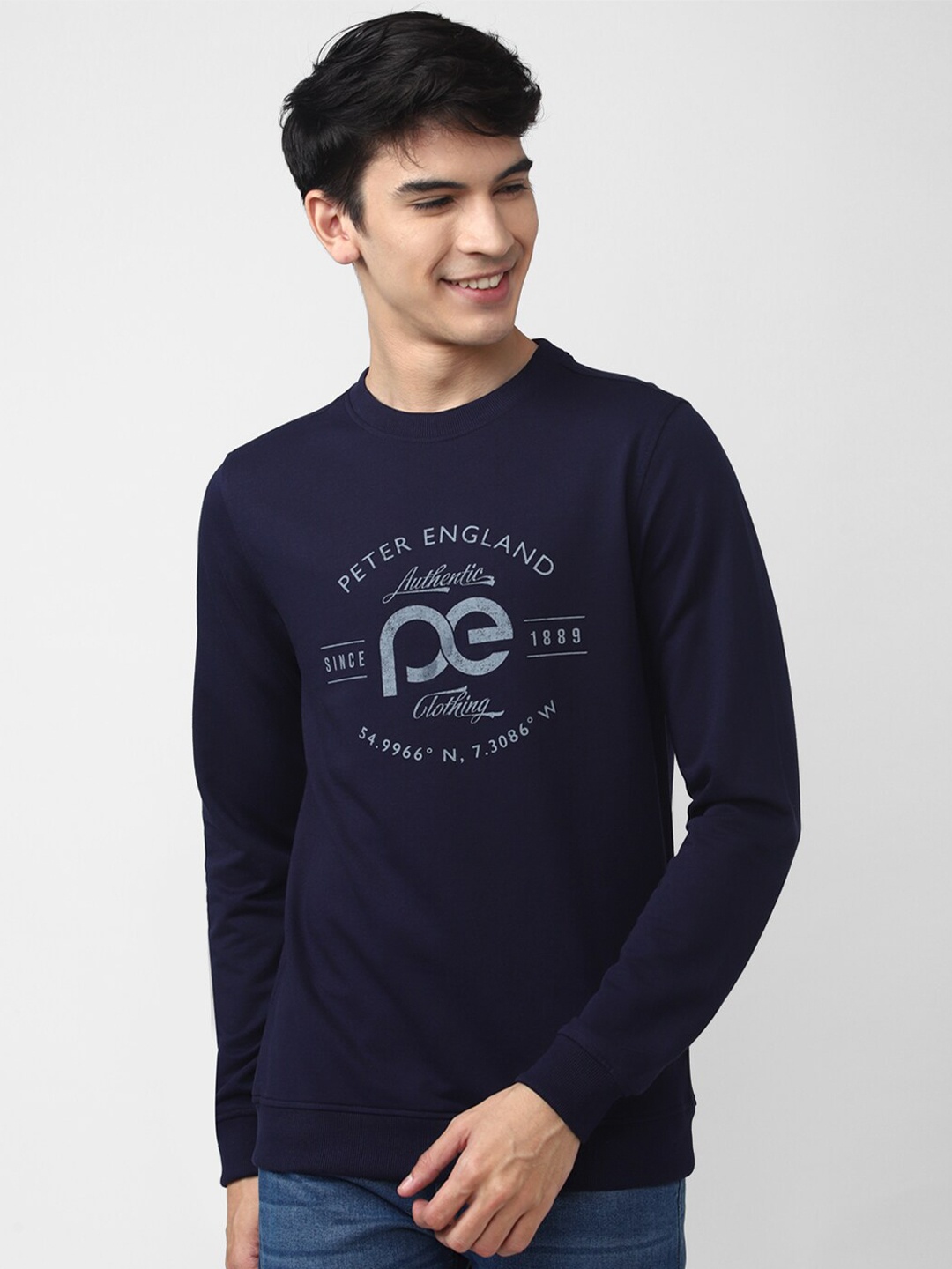 

Peter England Casuals Men Navy Blue Printed Pullover Sweatshirt