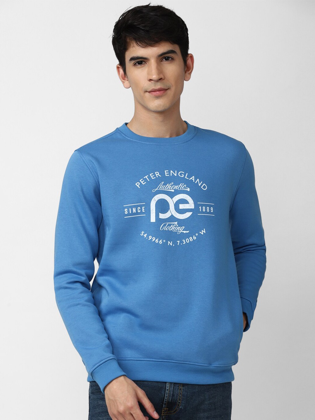 

Peter England Casuals Men Blue Printed Pullover Sweatshirt