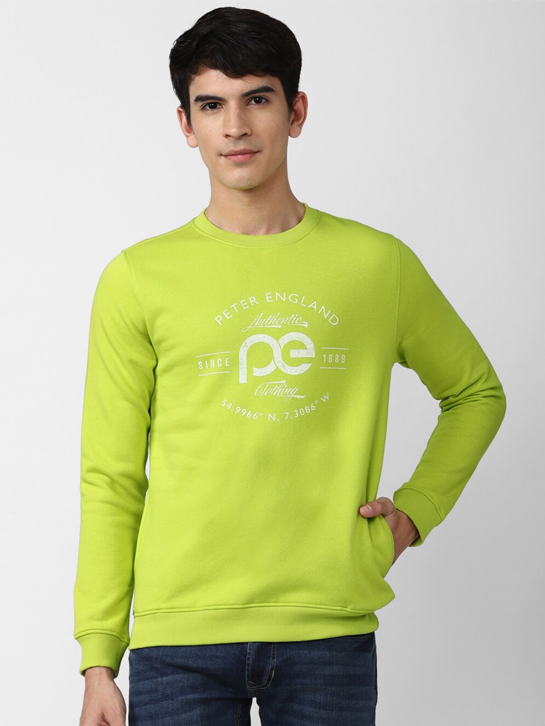 

Peter England Casuals Men Fluorescent Green Printed Pullover Sweatshirt