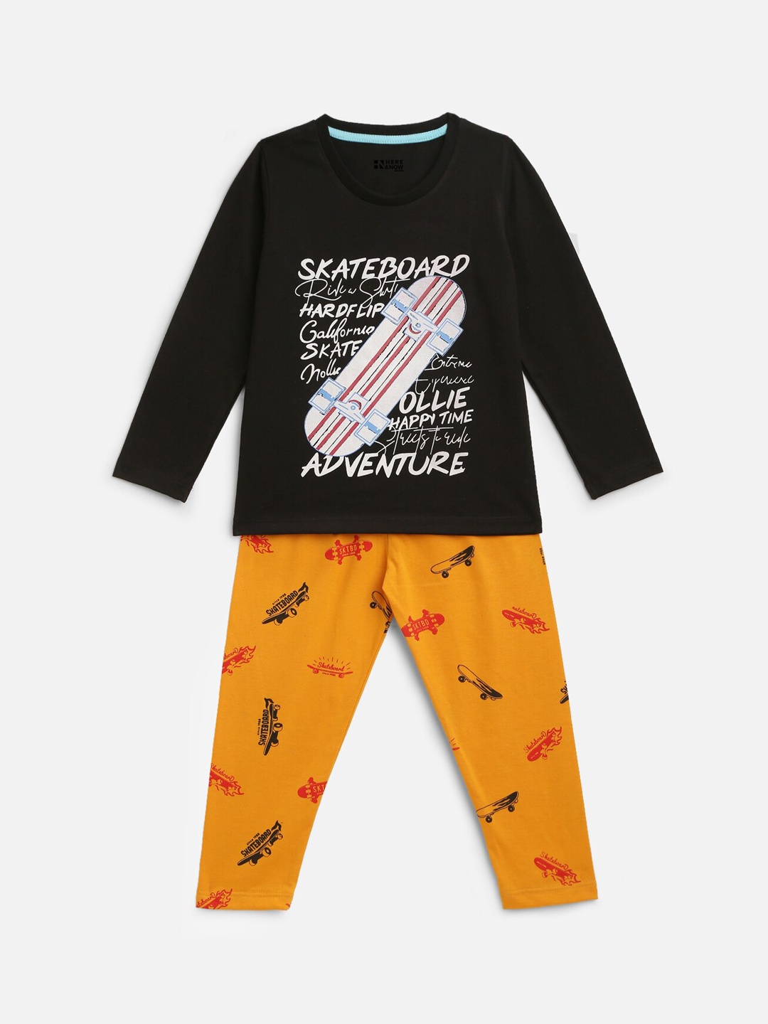 

HERE&NOW Boys Printed Night suit, Black