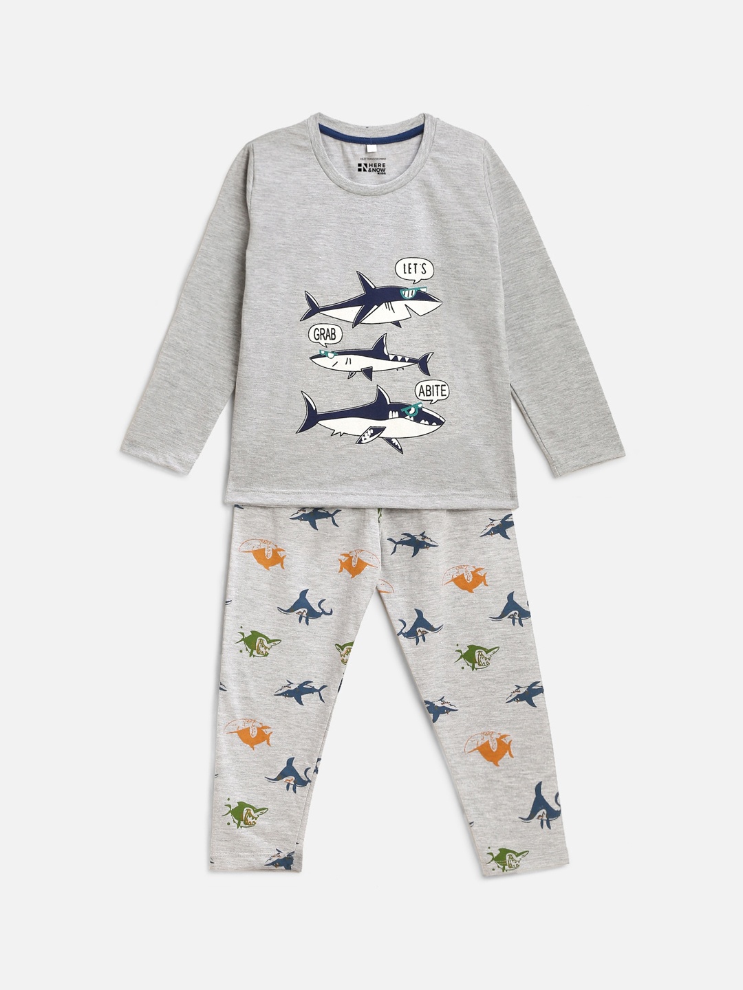 

HERE&NOW Boys Printed Night suit, Grey