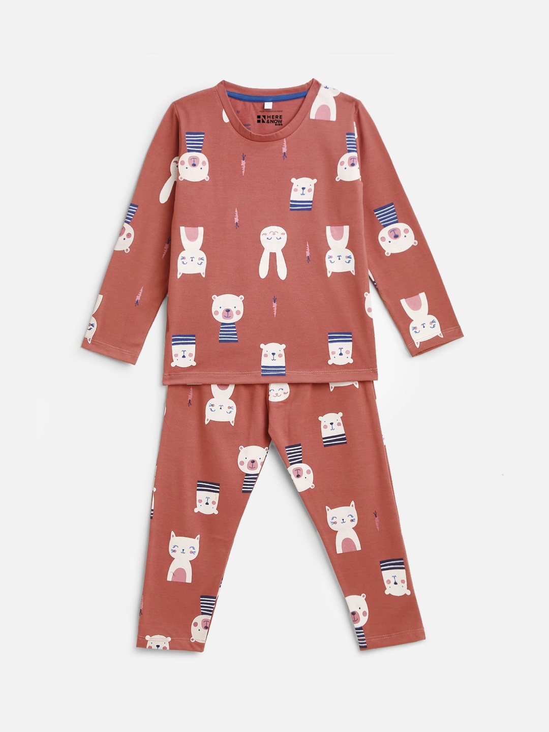 

HERE&NOW Girls Printed Night suit, Pink