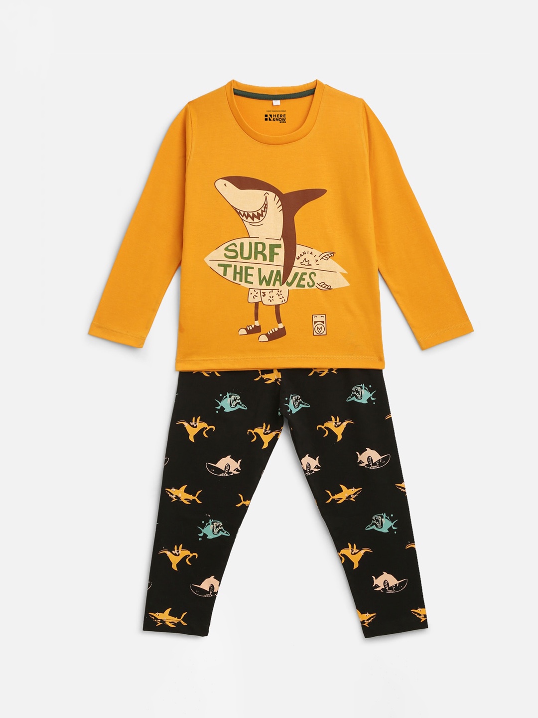 

HERE&NOW Boys Printed Night suit, Mustard