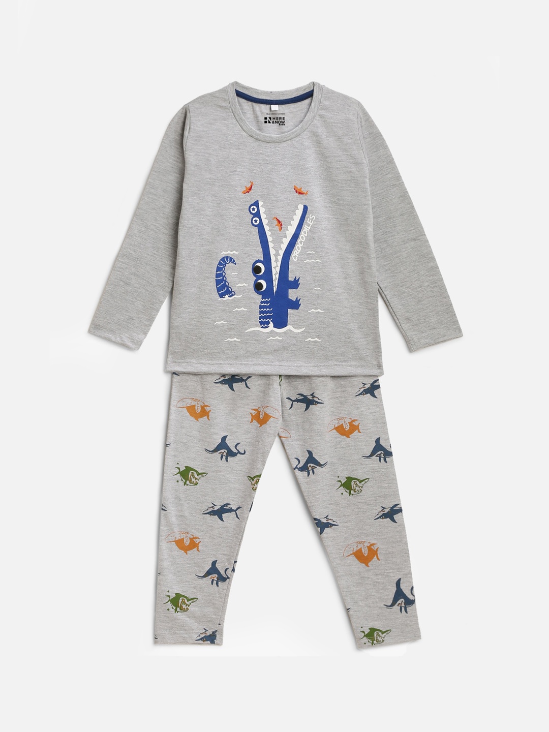 

HERE&NOW Boys Printed Night suit, Grey