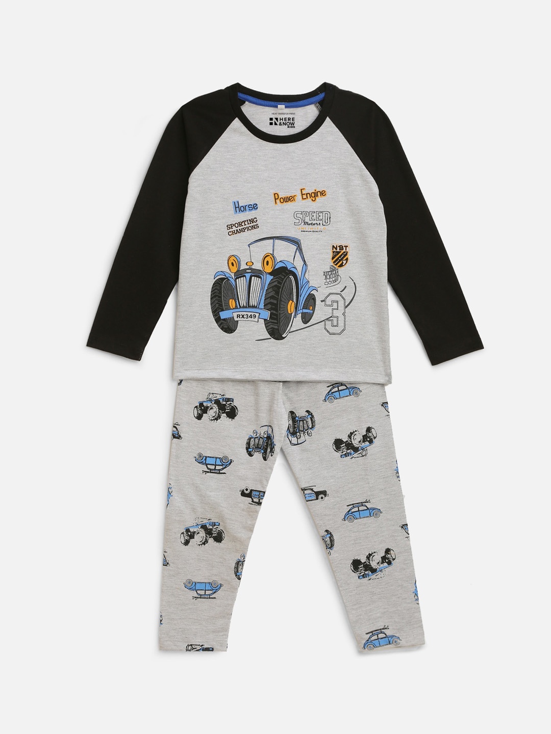 

HERE&NOW Boys Printed Night suit, Grey
