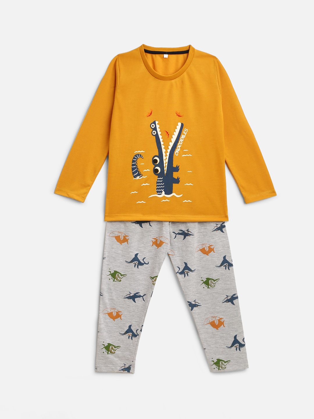 

HERE&NOW Boys Printed Night suit, Mustard