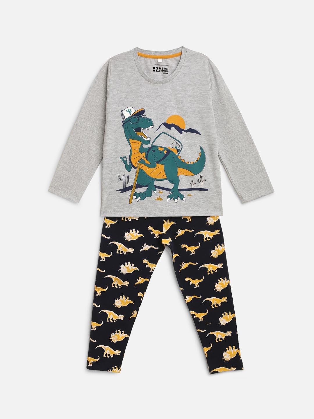 

HERE&NOW Boys Printed Night Suit, Grey