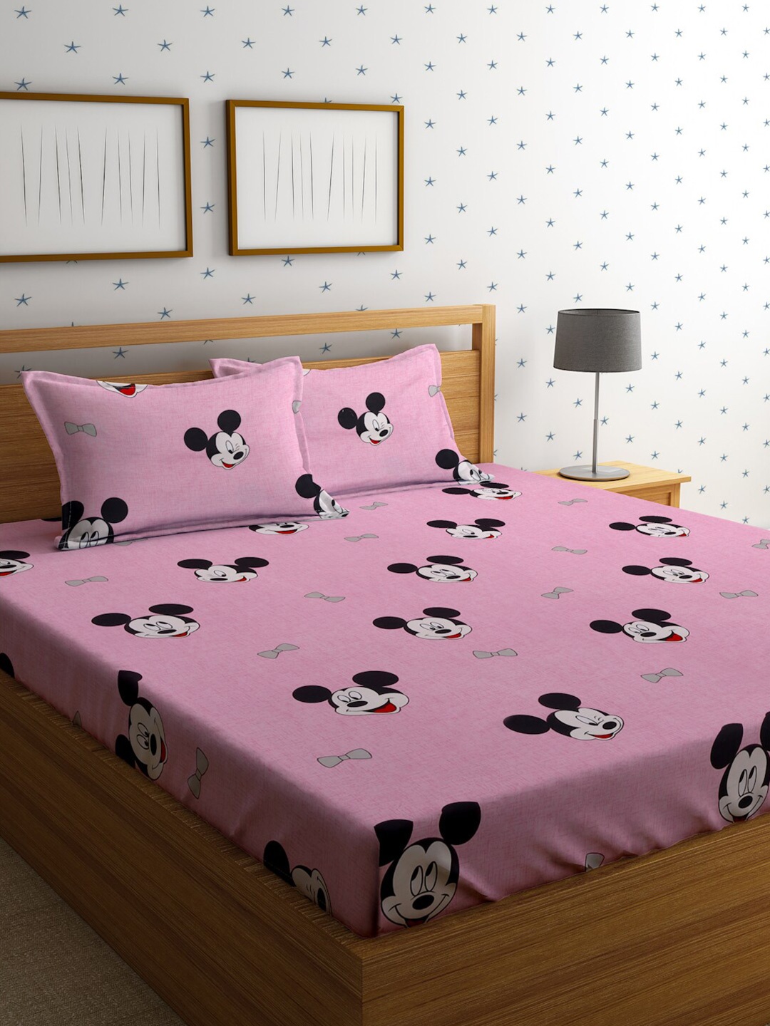 

HOSTA HOMES Cartoon Characters 220 TC Queen Bedsheet with 2 Pillow Covers, Pink