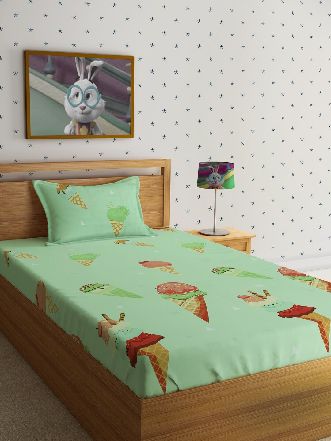 

HOSTA HOMES Graphic 210 TC Single Bedsheet with 1 Pillow Covers, Green