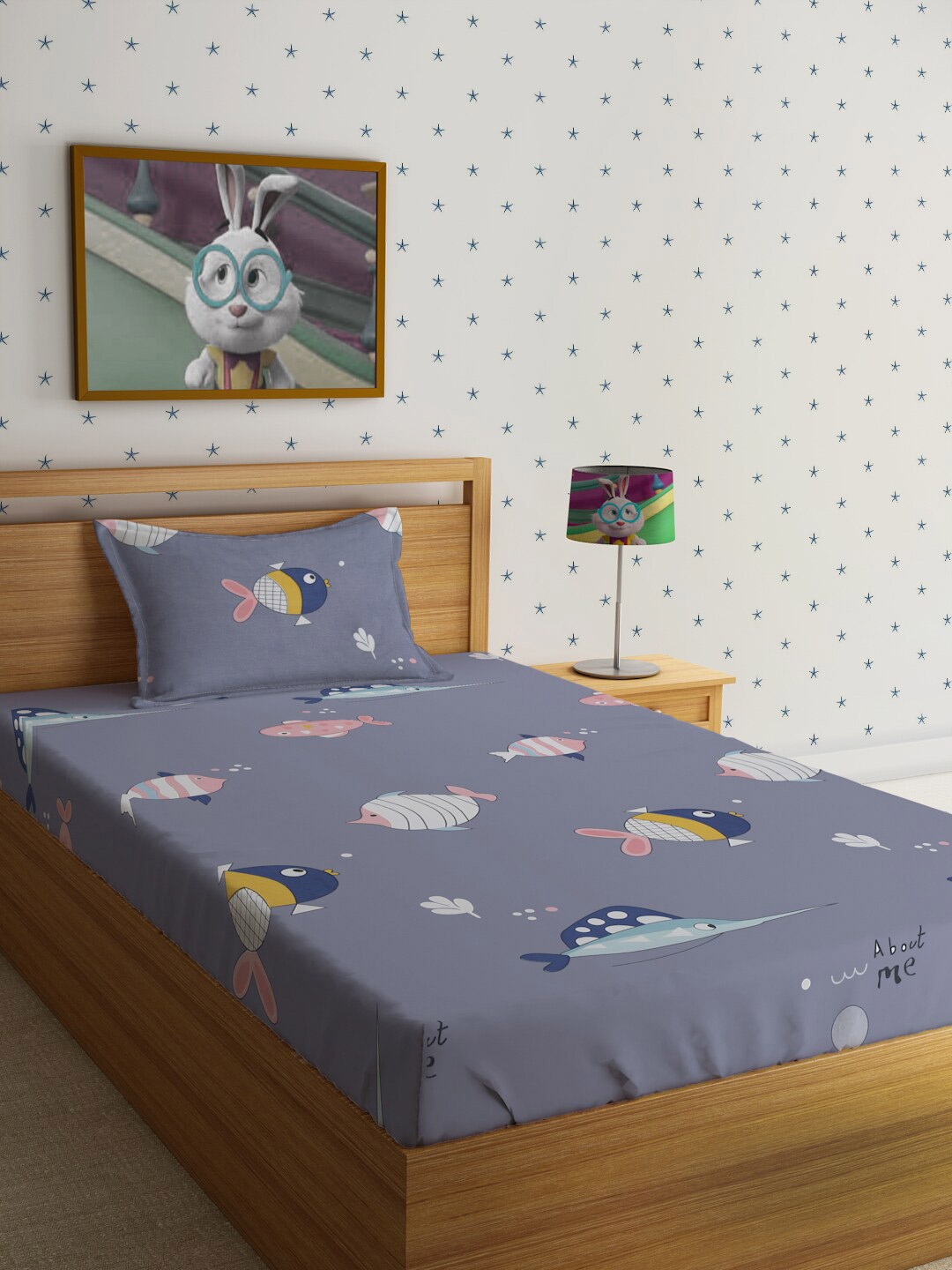 

HOSTA HOMES Graphic 210 TC Single Bedsheet with 1 Pillow Covers, Grey