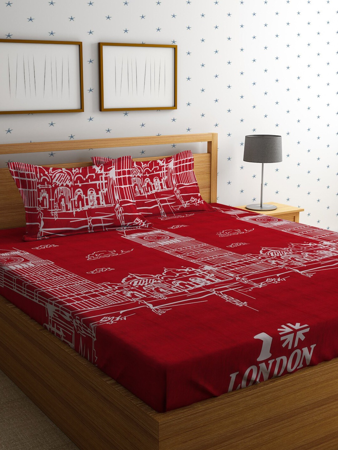 

HOSTA HOMES Cartoon Characters 210 TC Queen Bedsheet with 2 Pillow Covers, Maroon