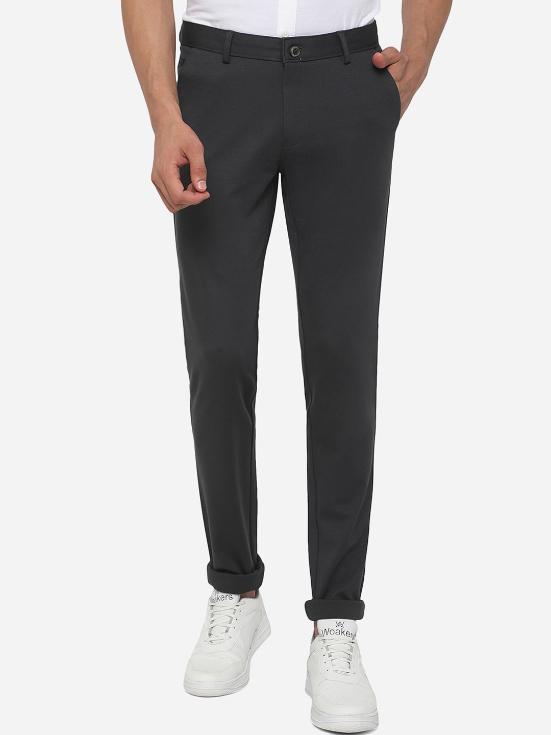

JADE BLUE Men Grey Slim Fit Casual Trousers