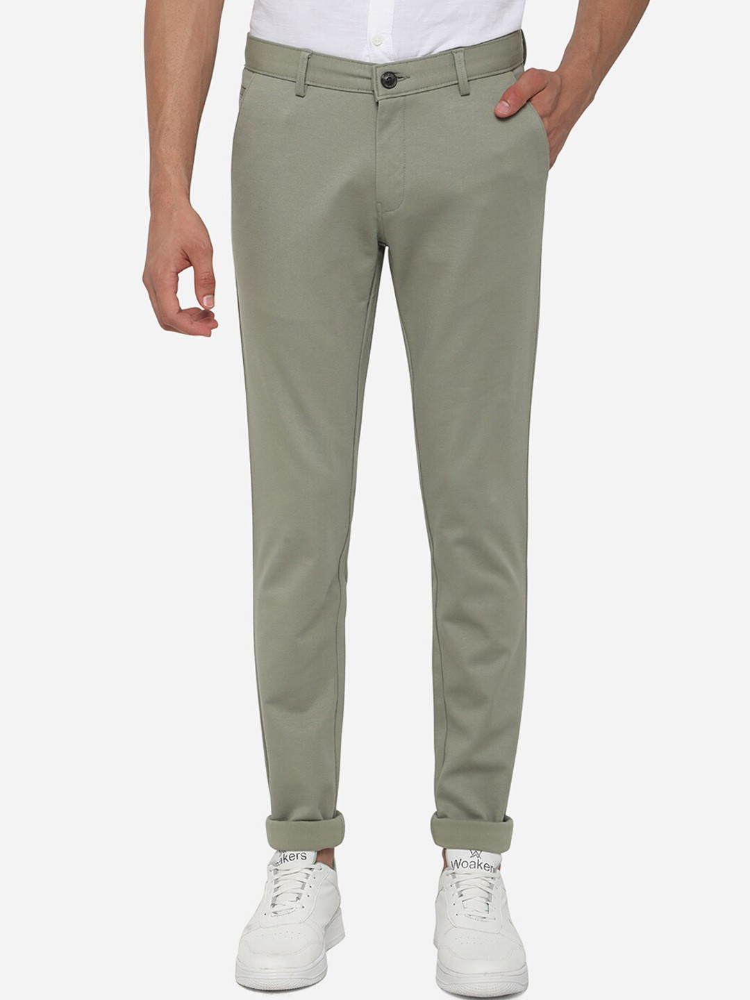 

JADE BLUE Men Green Slim Fit Cotton Casual Trousers