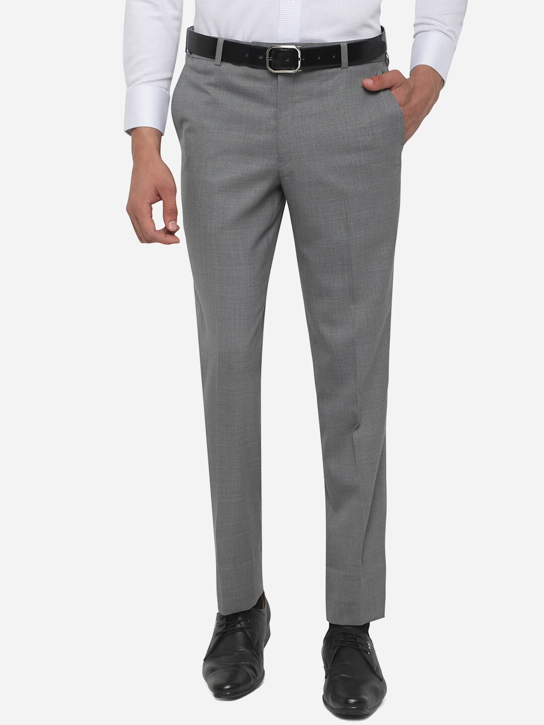 

JADE BLUE Men Grey Slim Fit Formal Trousers