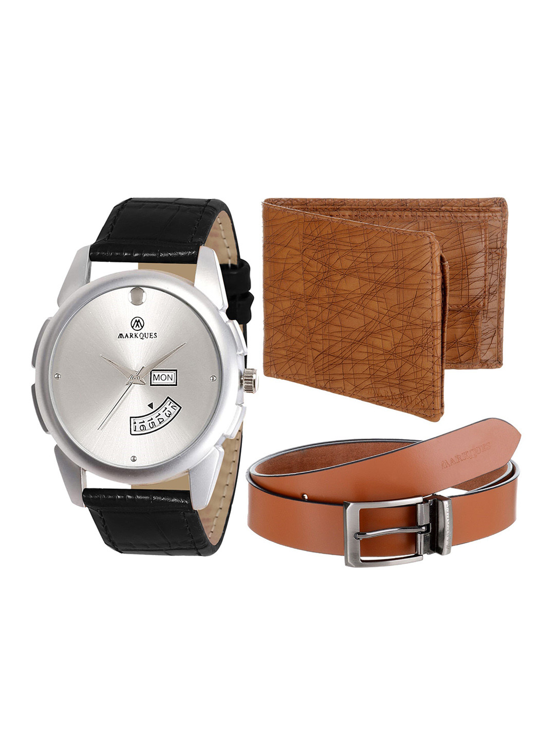

MARKQUES Men Brown & Black Solid Accessory Gift Set
