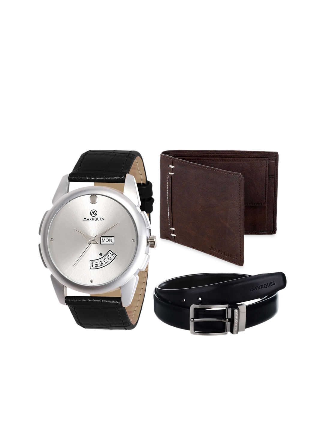 

MARKQUES Men Brown & Black Solid Accessory Gift Set
