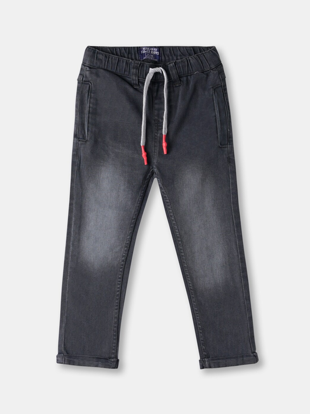 

R&B Boys Grey Solid Cotton Denim Drawstring Track Pants