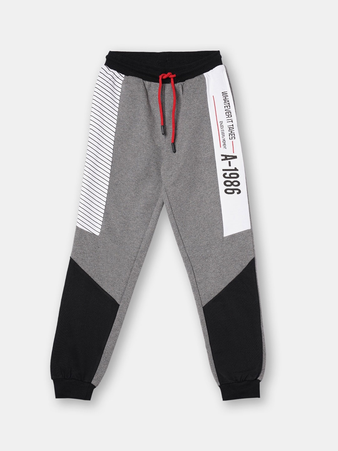 

R&B Boys Grey Colorblocked Cotton Drawstring Joggers
